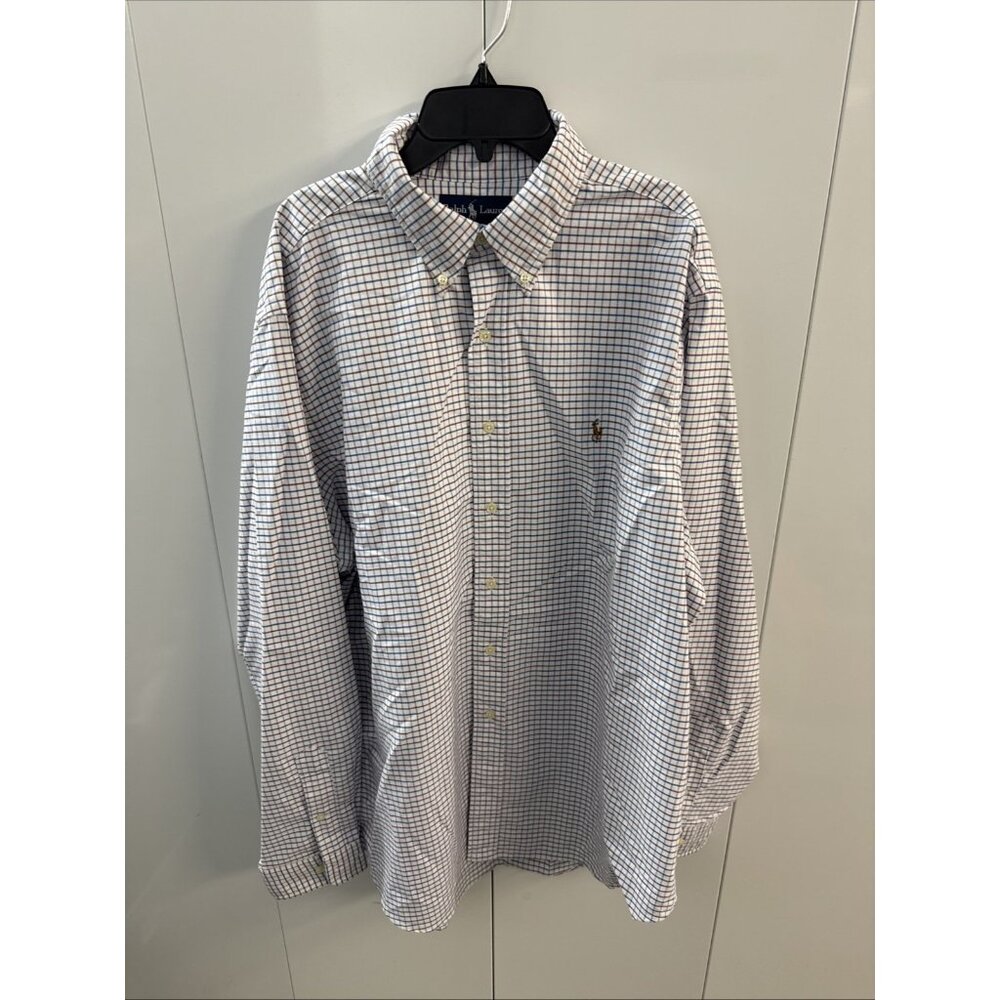 Polo Ralph Lauren Classic Fit Plaid Button Down 17.5 36/37‎ Red White Blue